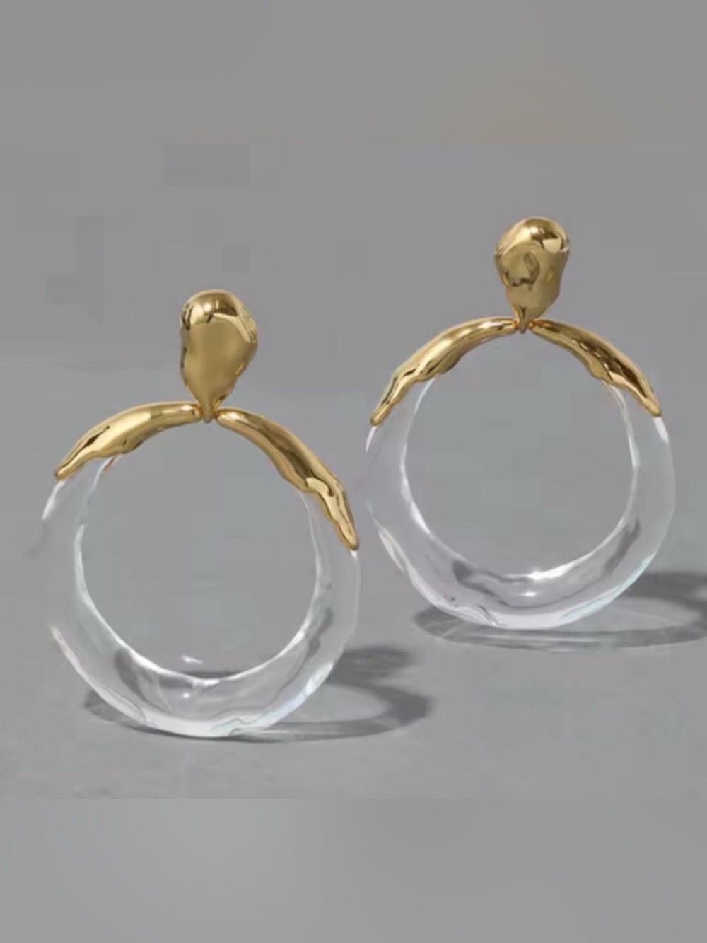 ALEXIS BITTAR Molten Metal Lucite Hoop Large Drop Earrings Gold Clear MY16